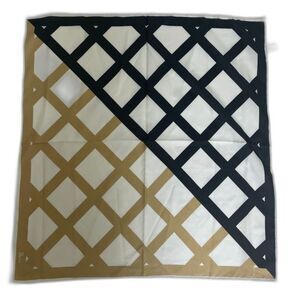 Vintage Vera Navy Blue & Tan Square Scarf 100% Poly Made in Japan Scarves 21"